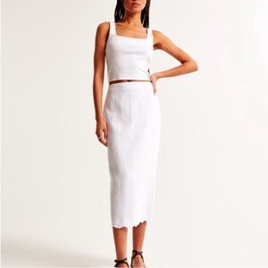 Abercrombie & Fitch Premium Linen Scallop-Hem Midi Skirt